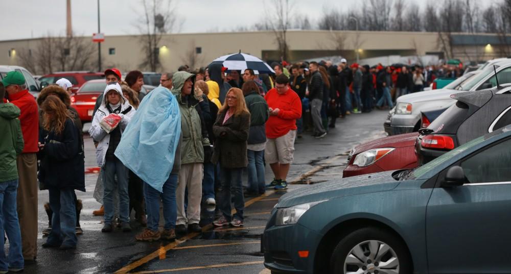 GVL / Kevin Sielaff - Republican front runner Donald Trump packs the Deltaplex Arena and Conference Center in downtown Grand Rapids Dec. 21 for a presidential rally. The event boasted the largest crowd ever held at the Deltaplex arena.