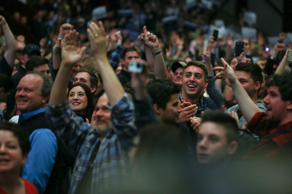 GVL / Kevin Sielaff - Republican front runner Donald Trump packs the Deltaplex Arena and Conference Center in downtown Grand Rapids Dec. 21 for a presidential rally. The event boasted the largest crowd ever held at the Deltaplex arena.