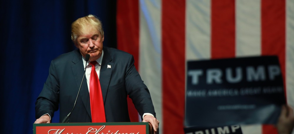 GVL / Kevin Sielaff - Republican front runner Donald Trump packs the Deltaplex Arena and Conference Center in downtown Grand Rapids Dec. 21 for a presidential rally. The event boasted the largest crowd ever held at the Deltaplex arena.