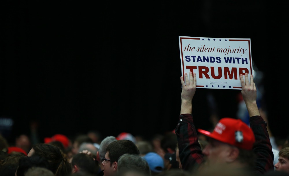 GVL / Kevin Sielaff - Republican front runner Donald Trump packs the Deltaplex Arena and Conference Center in downtown Grand Rapids Dec. 21 for a presidential rally. The event boasted the largest crowd ever held at the Deltaplex arena.