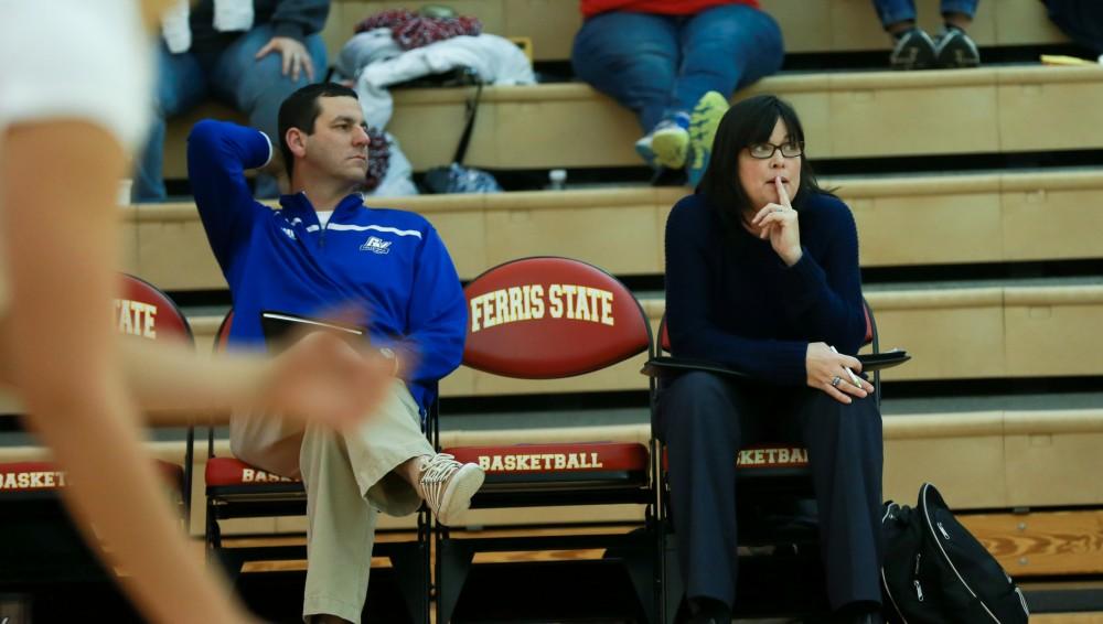 GVL / Kevin Sielaff - Head coach Deanne Scanlon looks on toward the play.  The Lakers fall to the Flyers of Lewis University Dec. 3 in Big Rapids, MI in the first round of the NCAA midwest regional tournament by a margin of 3-1.