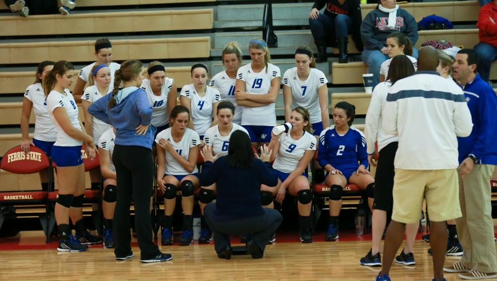 GVL / Kevin Sielaff - The Lakers fall to the Flyers of Lewis University Dec. 3 in Big Rapids, MI in the first round of the NCAA midwest regional tournament by a margin of 3-1.