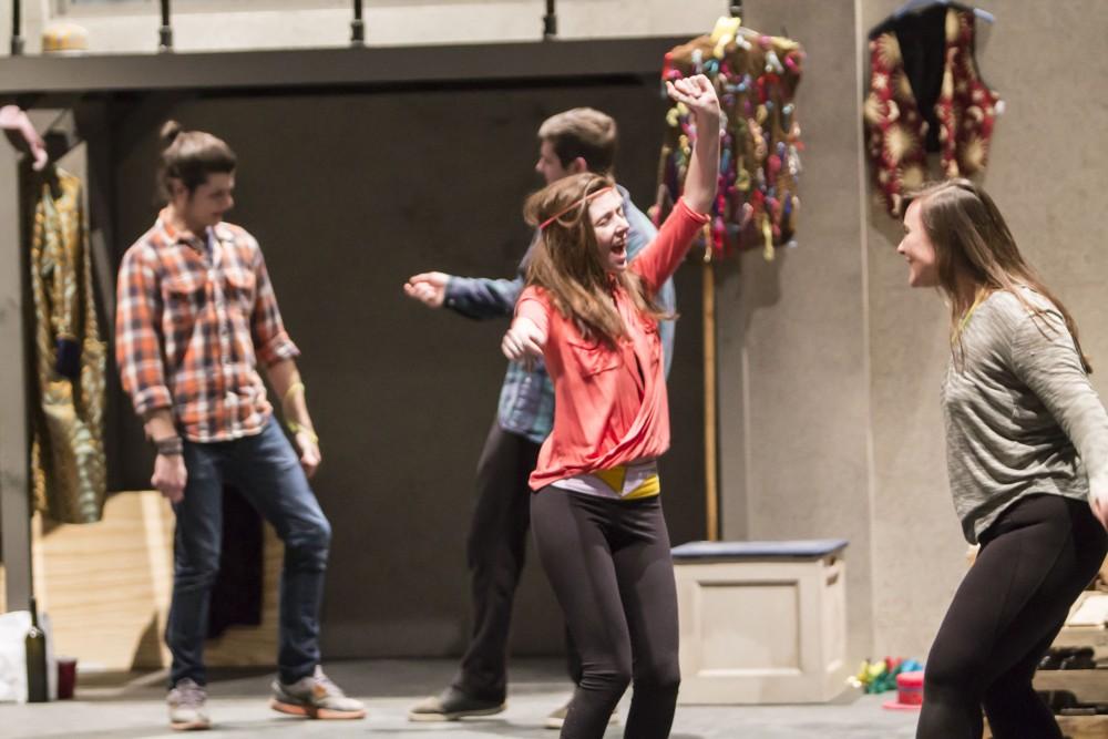 GVL / Sara Carte
The Grand Valley State University Opera Theatre cast rehearse for their production of “Godspell” in the Performing Arts Center on Firday, Jan. 29, 2016. Opening night of the production is on Friday, Feb. 5, 2016 in the Performing Arts Center.