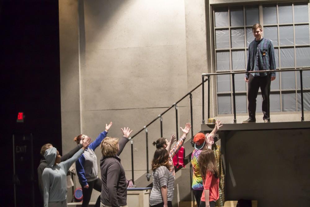 GVL / Sara Carte
The Grand Valley State University Opera Theatre cast rehearse for their production of “Godspell” in the Performing Arts Center on Firday, Jan. 29, 2016. Opening night of the production is on Friday, Feb. 5, 2016 in the Performing Arts Center.