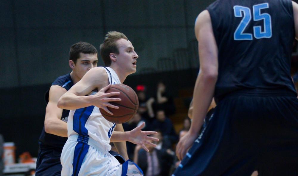 GVL / Kevin Sielaff - Darren Kapustka (3) drives down the court.  The Lakers defeat the Timberwolves of Northwood University with a final score of 66-53 Jan. 24, 2016 in Allendale.