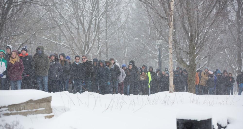 GVL / Kevin Sielaff - Touré, Vice columnist and well known author, visits Grand Valley's Allendale campus on a chilly Jan. 18, 2016. Hundreds of students gathered inside the Fieldhouse to listen to Touré's keynote speech; the students also participated in a silent march before the event.