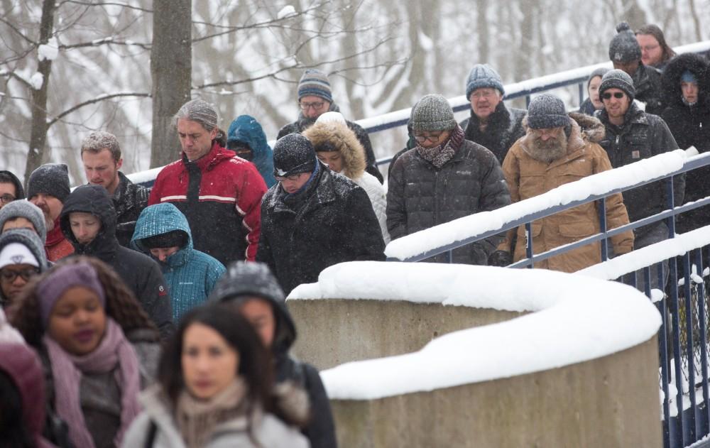 GVL / Kevin Sielaff - Touré, Vice columnist and well known author, visits Grand Valley's Allendale campus on a chilly Jan. 18, 2016. Hundreds of students gathered inside the Fieldhouse to listen to Touré's keynote speech; the students also participated in a silent march before the event.