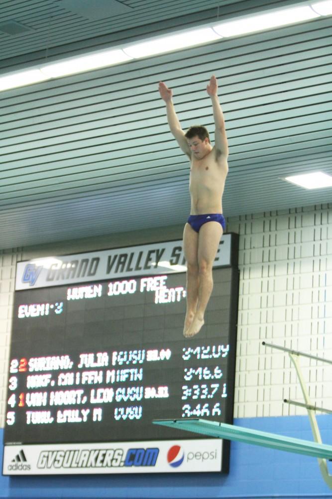 Grand Valley diver competes against Findlay on Jan 23 in Allendale, MI. 
