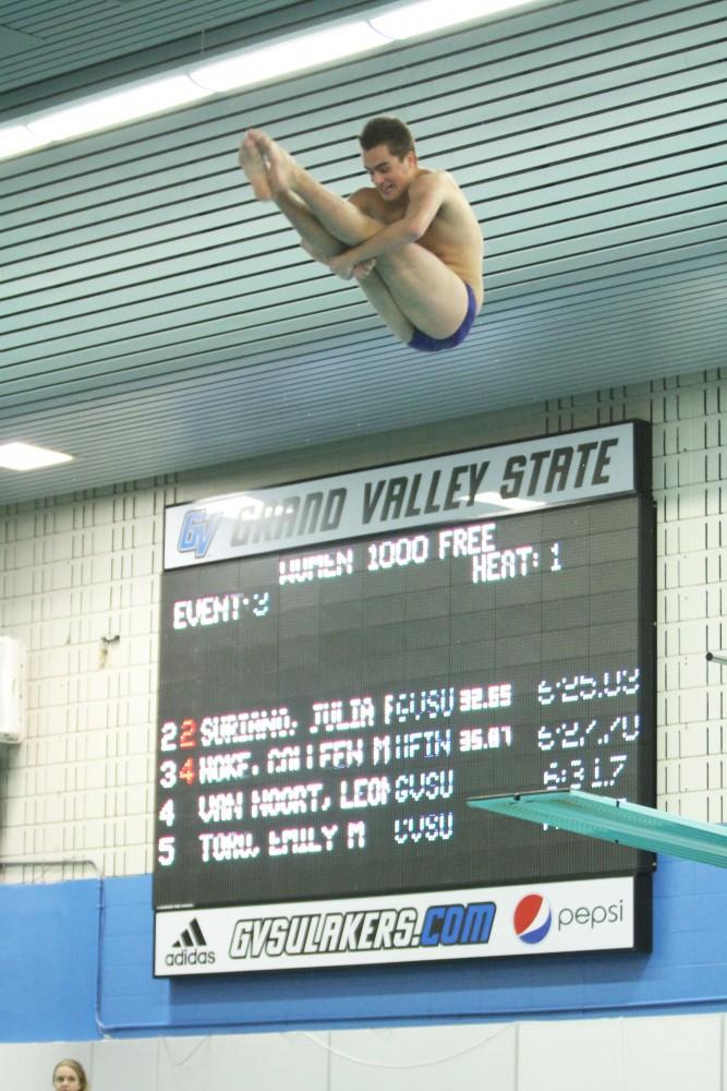 Grand Valley Diver competes against Findlay on Jan 23 in Allendale, MI. 