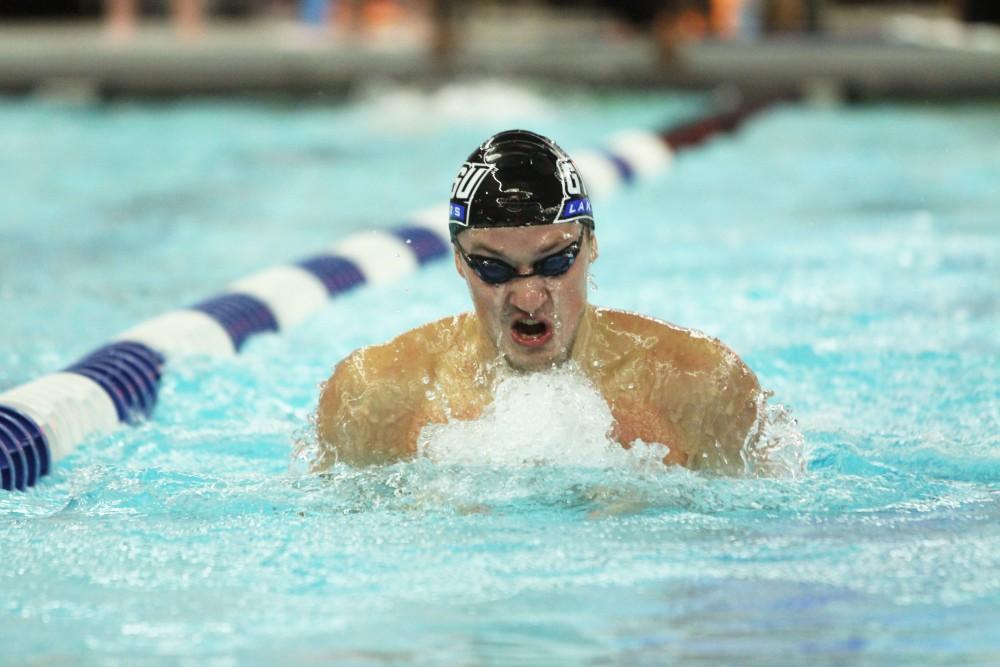 Matthew Sheehan swims breathestroke against Findlay on Jan 23 in Allendale, MI.