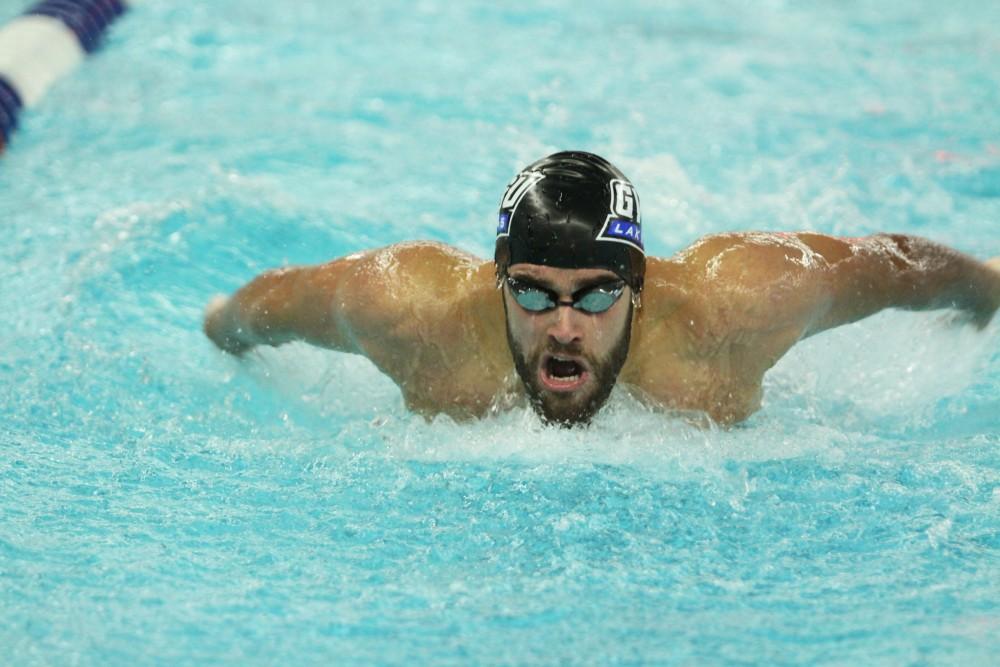 Grand Valley Swimmer competes in a swimmeat against Findlay on Jan 23 in Allendale, MI. 