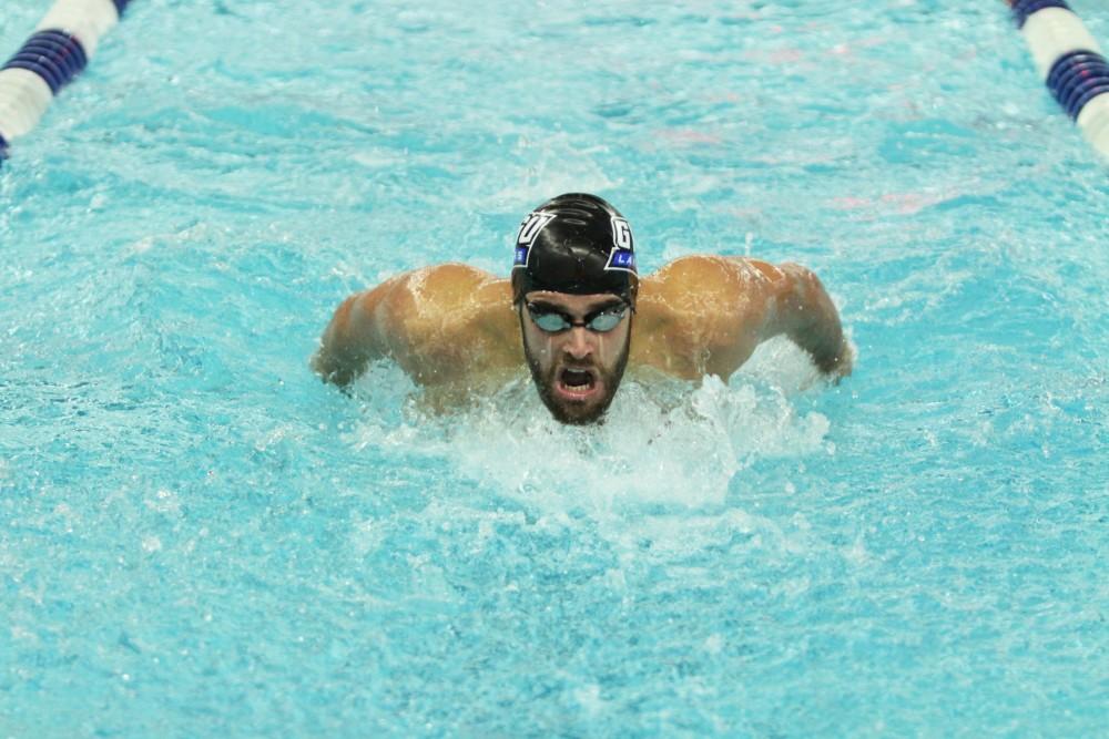 Grand Valley Swimmer swims butterfly against Findlay on Jan 23 in Allendale, MI. 