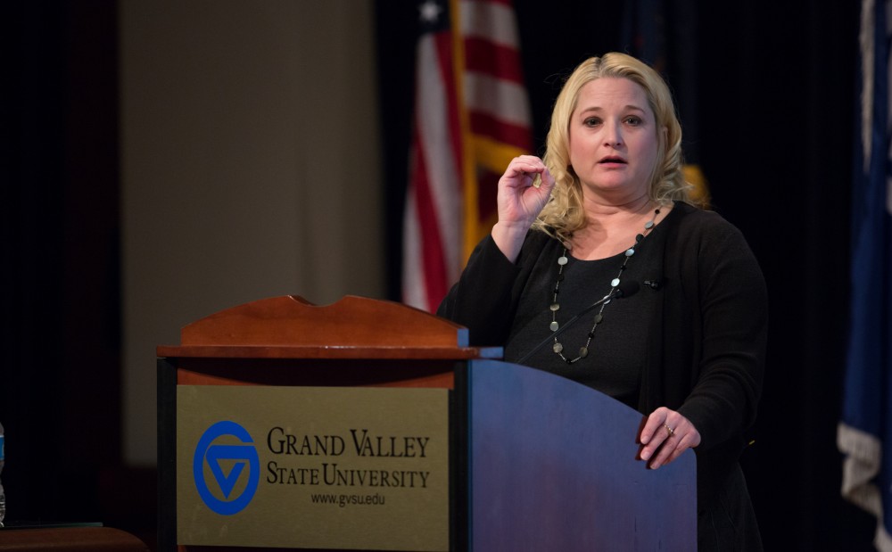 GVL / Kevin Sielaff - State senator Rebekah Warren of Michigan's 18th district speaks at Loosemore Auditorium on Grand Valley's Pew Campus Jan. 22, 2016.