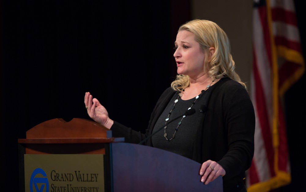 GVL / Kevin Sielaff - State senator Rebekah Warren of Michigan's 18th district speaks at Loosemore Auditorium on Grand Valley's Pew Campus Jan. 22, 2016.