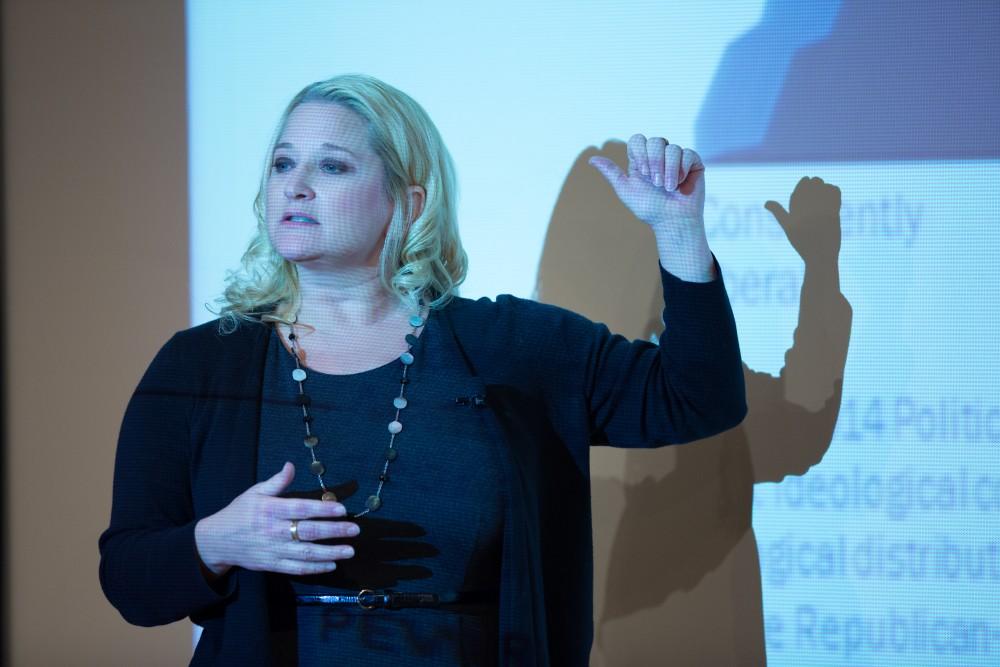 GVL / Kevin Sielaff - State senator Rebekah Warren of Michigan's 18th district speaks at Loosemore Auditorium on Grand Valley's Pew Campus Jan. 22, 2016.