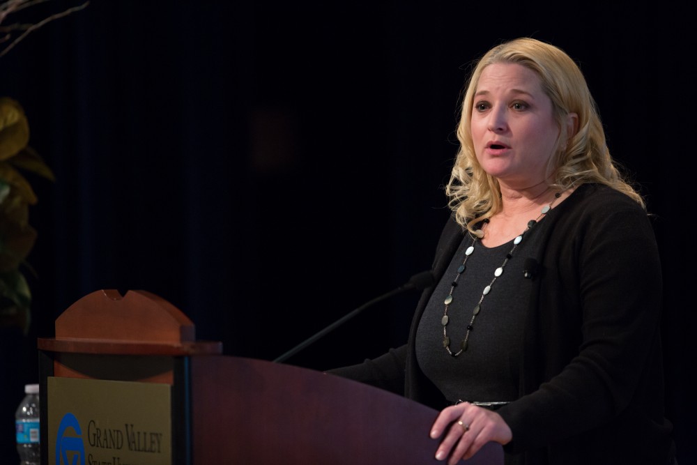 GVL / Kevin Sielaff - State senator Rebekah Warren of Michigan's 18th district speaks at Loosemore Auditorium on Grand Valley's Pew Campus Jan. 22, 2016.