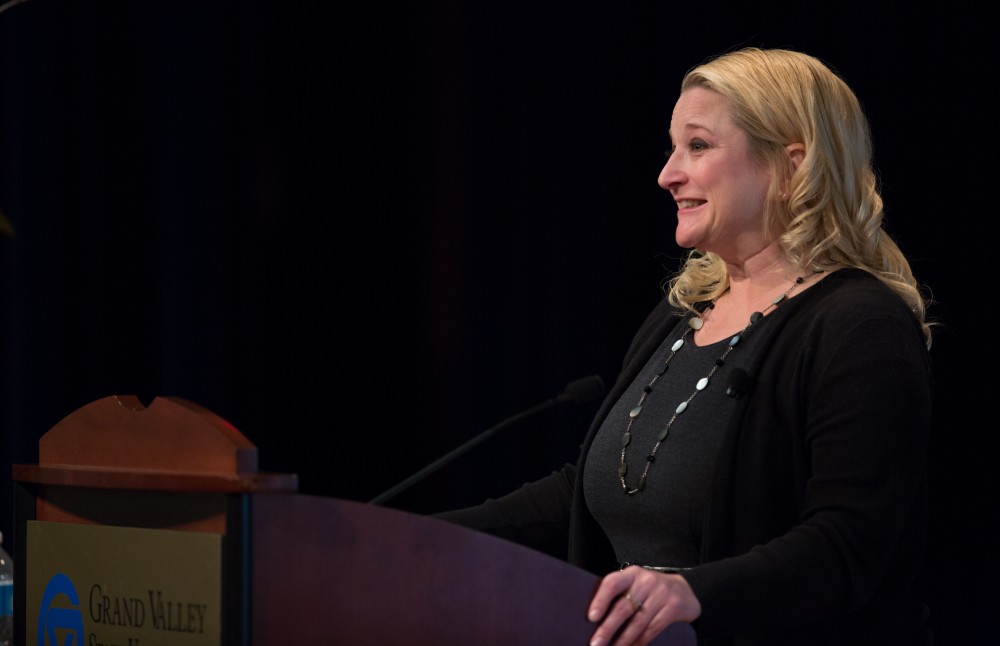 GVL / Kevin Sielaff - State senator Rebekah Warren of Michigan's 18th district speaks at Loosemore Auditorium on Grand Valley's Pew Campus Jan. 22, 2016.