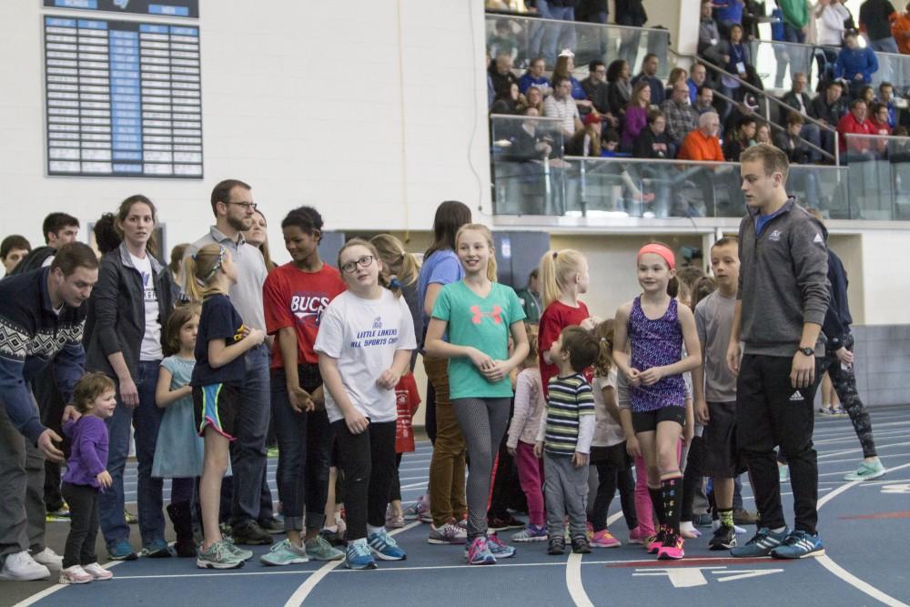 GVL / Sara Carte
Future Lakers get ready to race at the the GVSU Mike Lints Alumni Open Track Meet in the Kelly Family Sports Center on Saturday, Jan. 30, 2016.