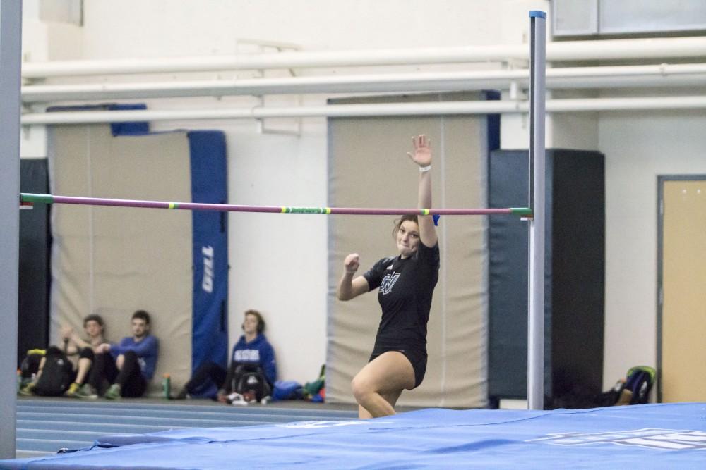 GVL / Sara Carte
Grand Valley Track and Field jumper, Samantha Saikalis, high jumps during the GVSU Mike Lints Alumni Open Meet in the Kelly Family Sports Center on Saturday, Jan. 30, 2016.