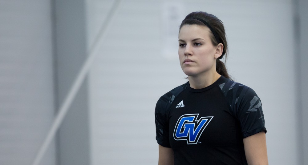 GVL / Kevin Sielaff - Sarah Talbott participates in the women's long jump competition and prepares to begin her run.  The Kelly Family Sports Center hosts the Bob Eubanks Open Jan. 15, 2016.