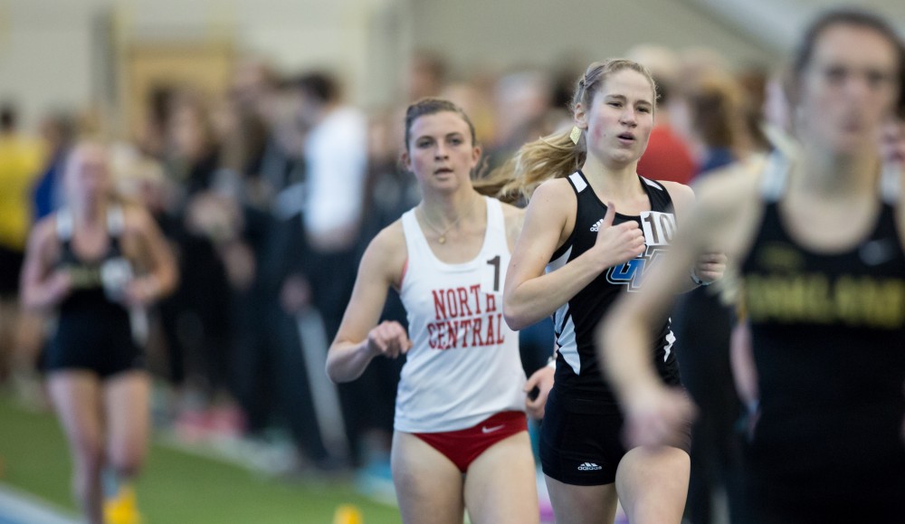 GVL / Kevin Sielaff - Mary kostielney participates in the women's mile run.  The Kelly Family Sports Center hosts the Bob Eubanks Open Jan. 15, 2016.