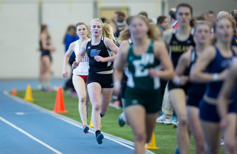 GVL / Kevin Sielaff - Marta McLaughlin participates in the women's mile run.  The Kelly Family Sports Center hosts the Bob Eubanks Open Jan. 15, 2016.