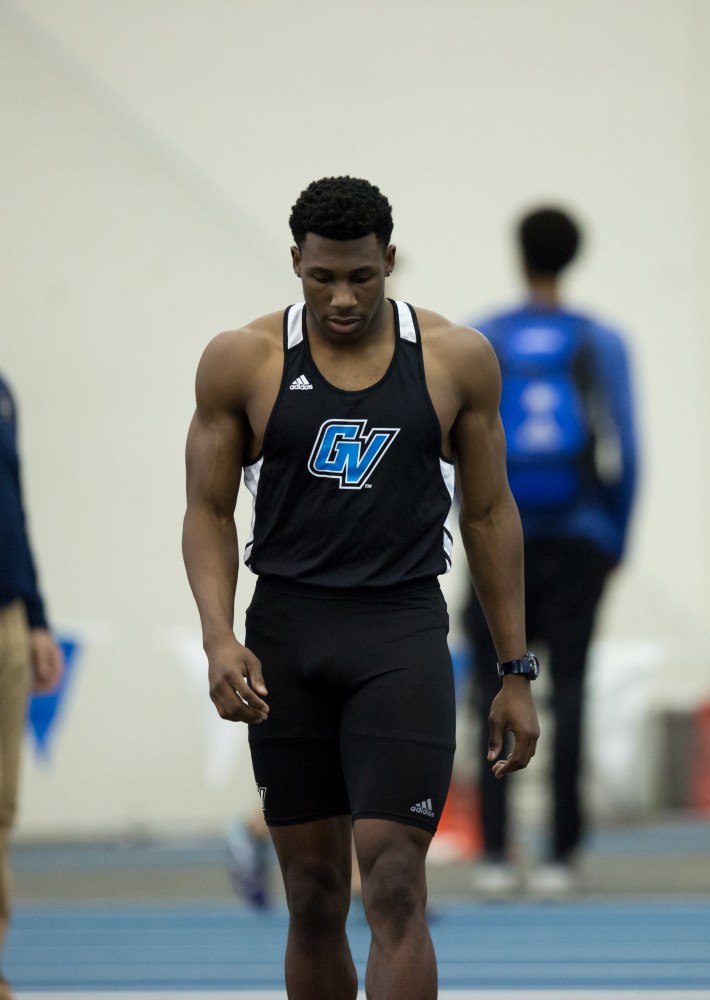 GVL / Kevin Sielaff - Tor'i Brooks participates in the men's high jump competition.  The Kelly Family Sports Center hosts the Bob Eubanks Open Jan. 15, 2016.