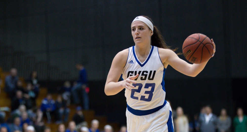 GVL / Kevin Sielaff - Kayla Dawson (23) looks to pass the ball around the perimeter.  The Lakers down the Timberwolves of Northwood University in Allendale with a final score of 71-47 Jan. 24, 2016.