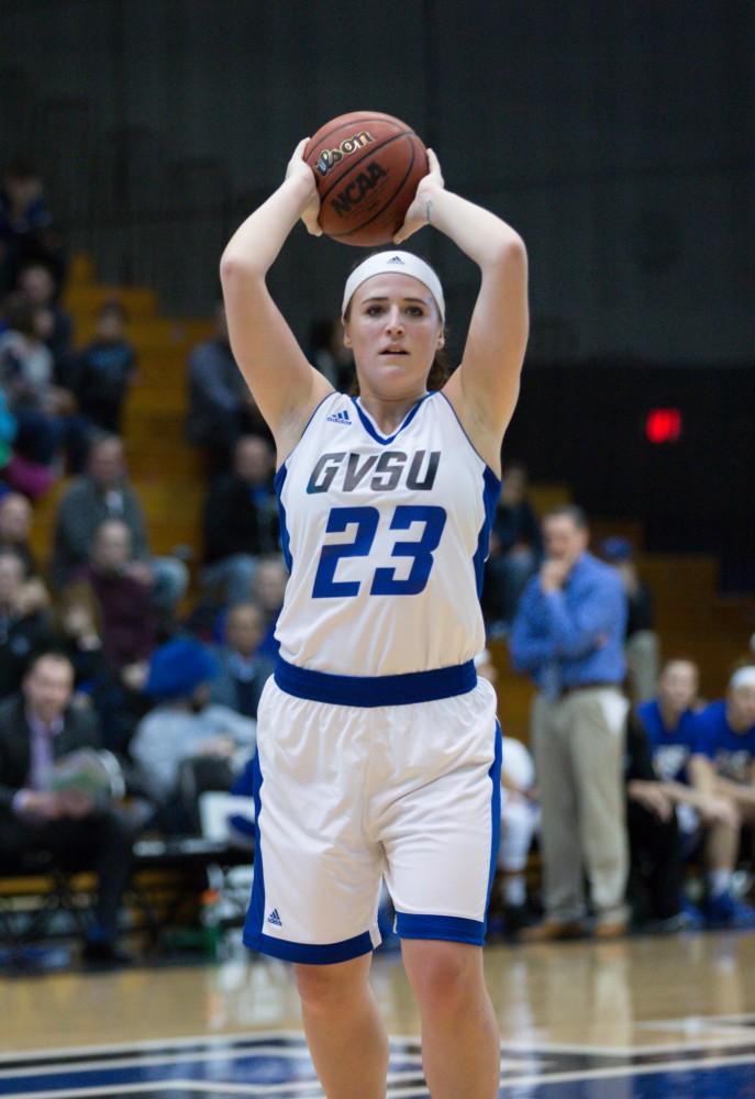 GVL / Kevin Sielaff - Kayla Dawson (23) looks to pass the ball.  The Lakers down the Timberwolves of Northwood University in Allendale with a final score of 71-47 Jan. 24, 2016.