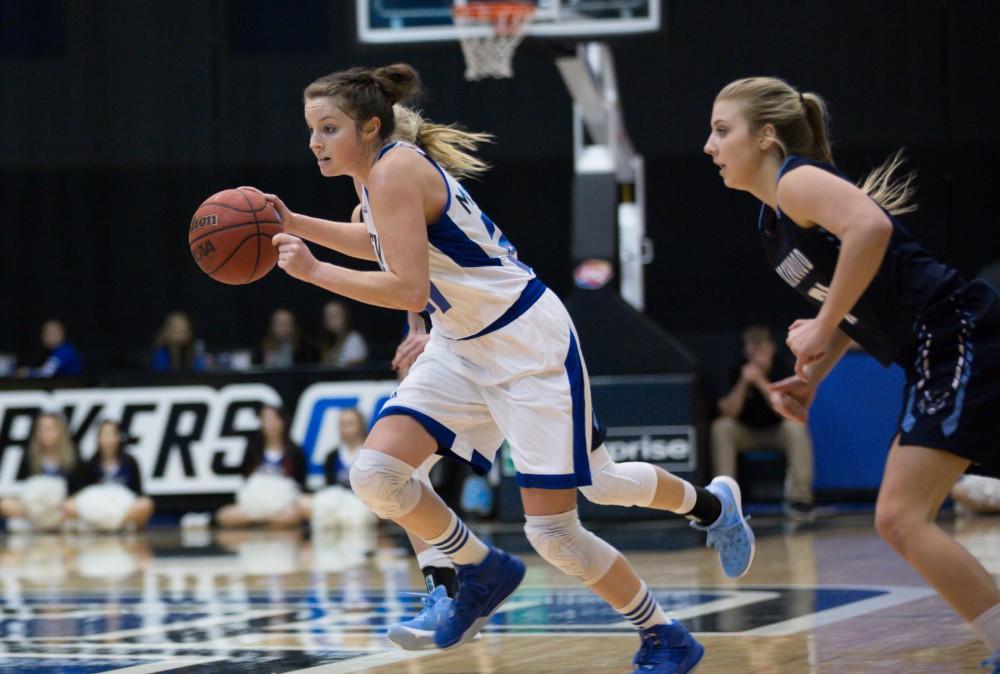 GVL / Kevin Sielaff - Bailey Cairnduff (34) sprints up court.  The Lakers down the Timberwolves of Northwood University in Allendale with a final score of 71-47 Jan. 24, 2016.