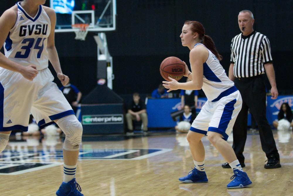 GVL / Kevin Sielaff - Keyara Wiard (2) picks up her dribble and looks to pass the ball.  The Lakers down the Timberwolves of Northwood University in Allendale with a final score of 71-47 Jan. 24, 2016.