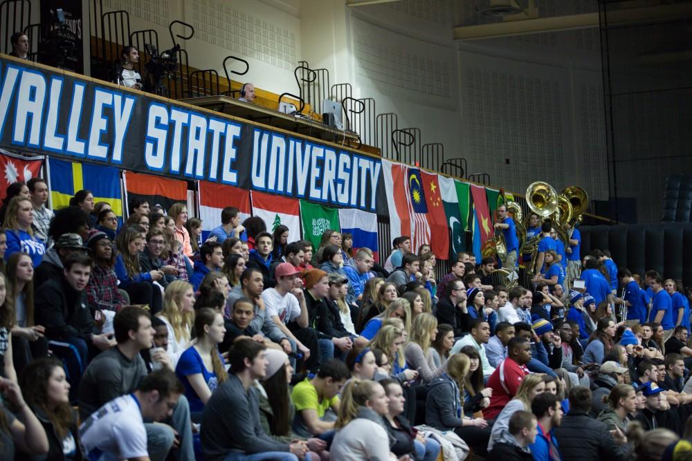 GVL / Kevin Sielaff - As part of international day, the flags of many different nations are hung from the rafters.  The Lakers down the Timberwolves of Northwood University in Allendale with a final score of 71-47 Jan. 24, 2016.