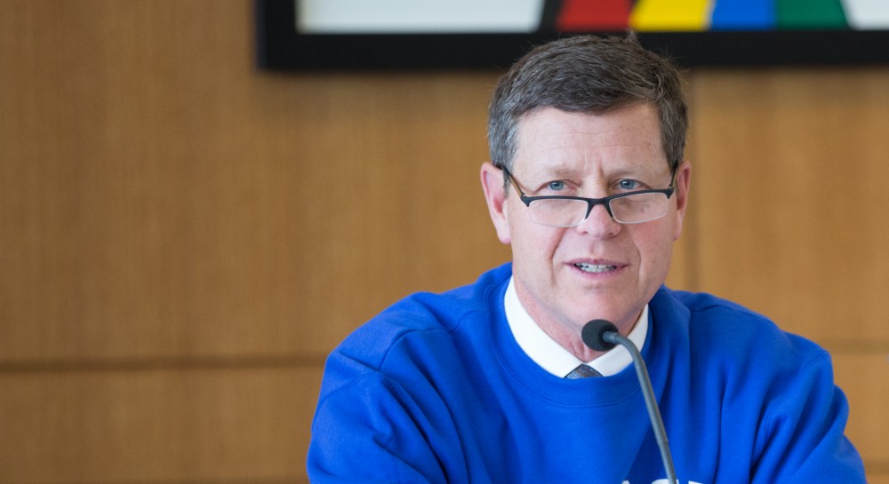 GVL / Kevin Sielaff - David Hooker speaks at the Board of Trustees meeting on Friday, Feb. 12, 2016 in the Seidman College of Business on Grand Valley's Pew Campus.