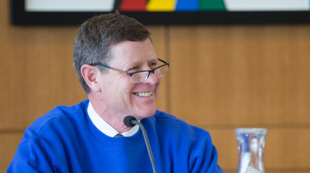 GVL / Kevin Sielaff - David Hooker speaks at the Board of Trustees meeting on Friday, Feb. 12, 2016 in the Seidman College of Business on Grand Valley's Pew Campus.