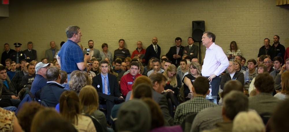 GVL / Kevin Sielaff - Governor of Ohio and Republican presidential hopeful John Kasich speaks inside the Grand River Room in Kirkhof Monday, Feb. 15, 2016.