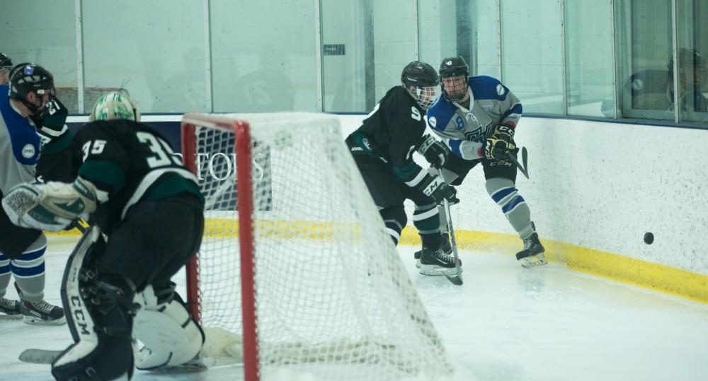 GVL / Kevin Sielaff - The Lakers’ D3 men’s hockey team blows out Michigan State at Eagle Ice Center in Grand Rapids on Friday, February 12, 2016.