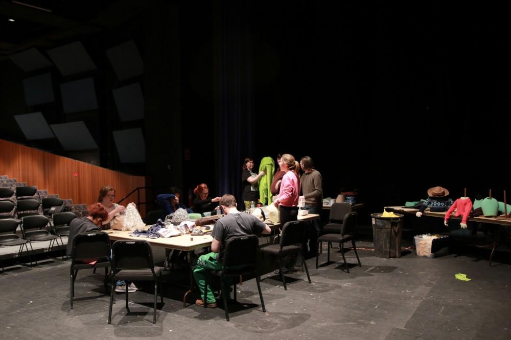 GVL / Sara Carte - Grand Valley students make puppets during the puppet show workshop in the Louis Armstrong Theatre in the Perfroming Arts Center on Friday, Feb. 19, 2016.