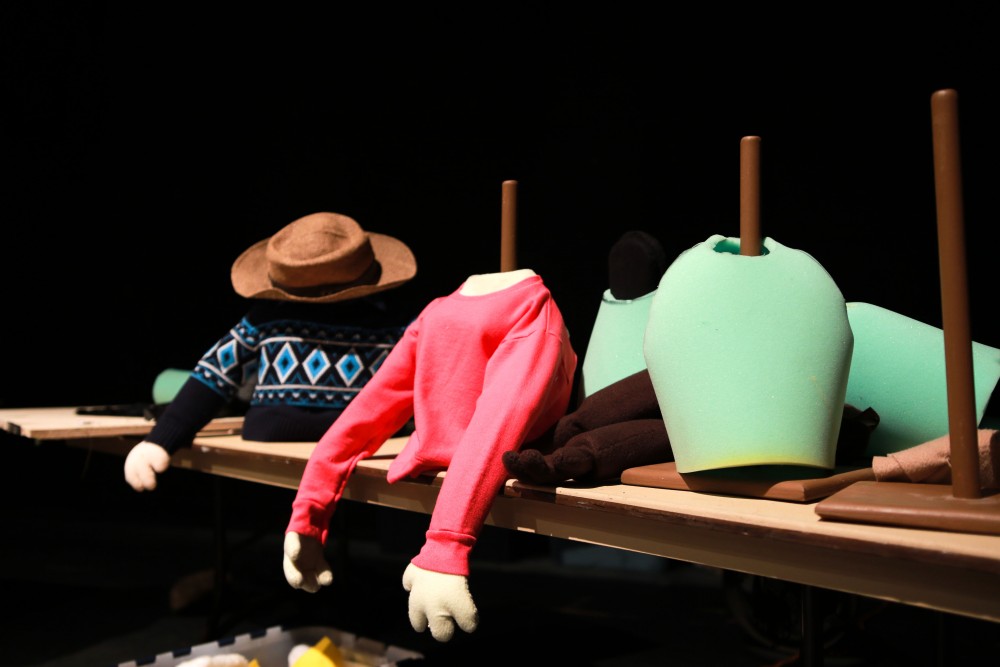 GVL / Sara Carte - Grand Valley students make puppets during the puppet show workshop in the Louis Armstrong Theatre in the Perfroming Arts Center on Friday, Feb. 19, 2016.