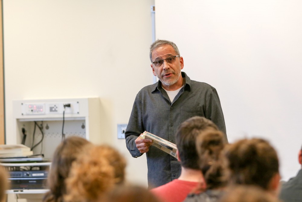 GVL / Sara Carte - Los Angeles Professor, Ruben Martinez, speaks about creative writing and reading in the Kirkhof Center on Wednesday, Feb. 24, 2016. 