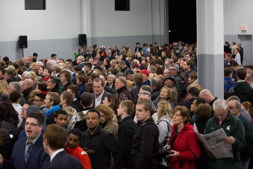 GVL / Kevin Sielaff - Republican presidential hopeful Marco Rubio draws a crowd at 4975 Broadmoor Avenue SE in Grand Rapids Tuesday, Feb. 23, 2016 as he rallies for Michigan’s vote in the upcoming primaries.