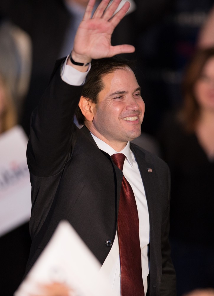 GVL / Kevin Sielaff - Republican presidential hopeful Marco Rubio draws a crowd at 4975 Broadmoor Avenue SE in Grand Rapids Tuesday, Feb. 23, 2016 as he rallies for Michigan’s vote in the upcoming primaries.