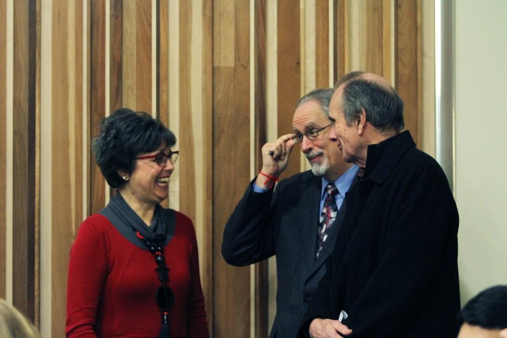 Pamela Alderman (left) along with Dr. Chamberlain, chat prior to The Scarlet Cord Exhibit and Film Screening held on Feb. 4 in Allendale, MI. 