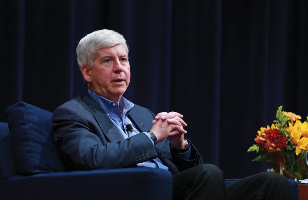 GVL / Kevin Sielaff - Michigan Gov. Rick Snyder visits Grand Rapids Oct. 7 for the 2015 State University Summit. Gov. Snyder was greeted by officials working within higher education institutions from across Michigan. 