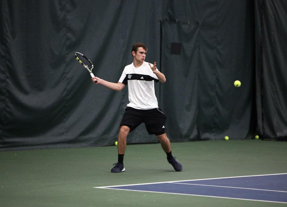 GVL / Emily Frye 
Junior Jack Heiniger against Davenport University on Friday Feb. 19, 2016.