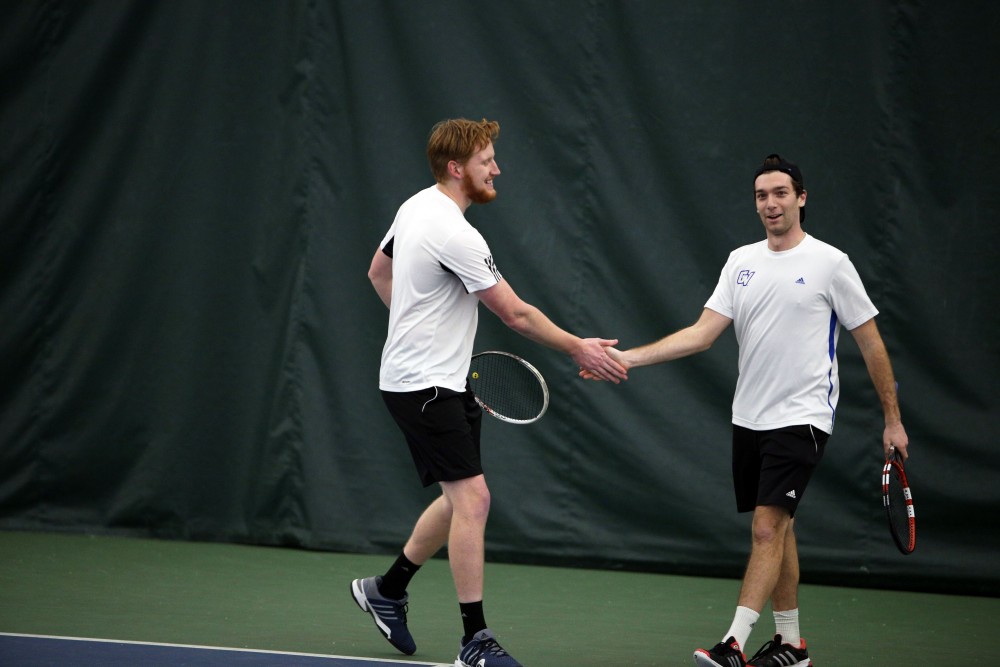 GVL / Emily Frye 
Senior Andrew Bole (left) and Senior Michael Kaye (right) against Davenport University on Friday Feb. 19, 2016.