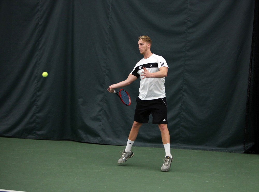 GVL / Emily Frye 
Senior Andrew Heuerman against Davenport University on Friday Feb. 19, 2016.