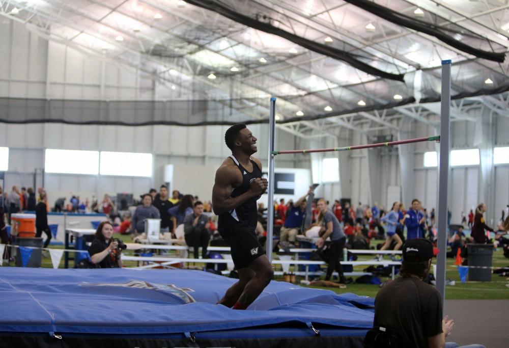 GVL / Emily Frye
Senior Tor'i Brooks successfully completes the high jump on Friday, Feb. 19, 2016.