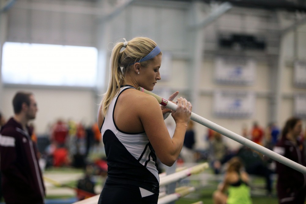 GVL / Emily Frye
Seinor Michaila Lawcock prepares for the pole vault on Friday, Feb. 19, 2016.