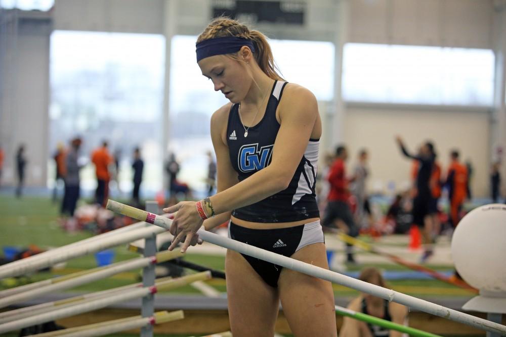 GVL / Emily Frye
Senior Skylar Schoen prepares for the pole vault on Friday, Feb. 19, 2016.