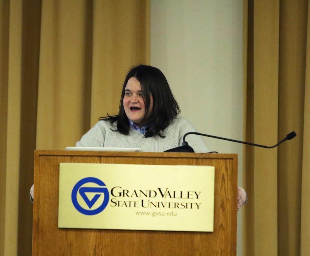 GVL / Kasey Garvelink - On Mar. 21, 2016 Amanda Cox presented some of her work to students and faculty in Allendale. 